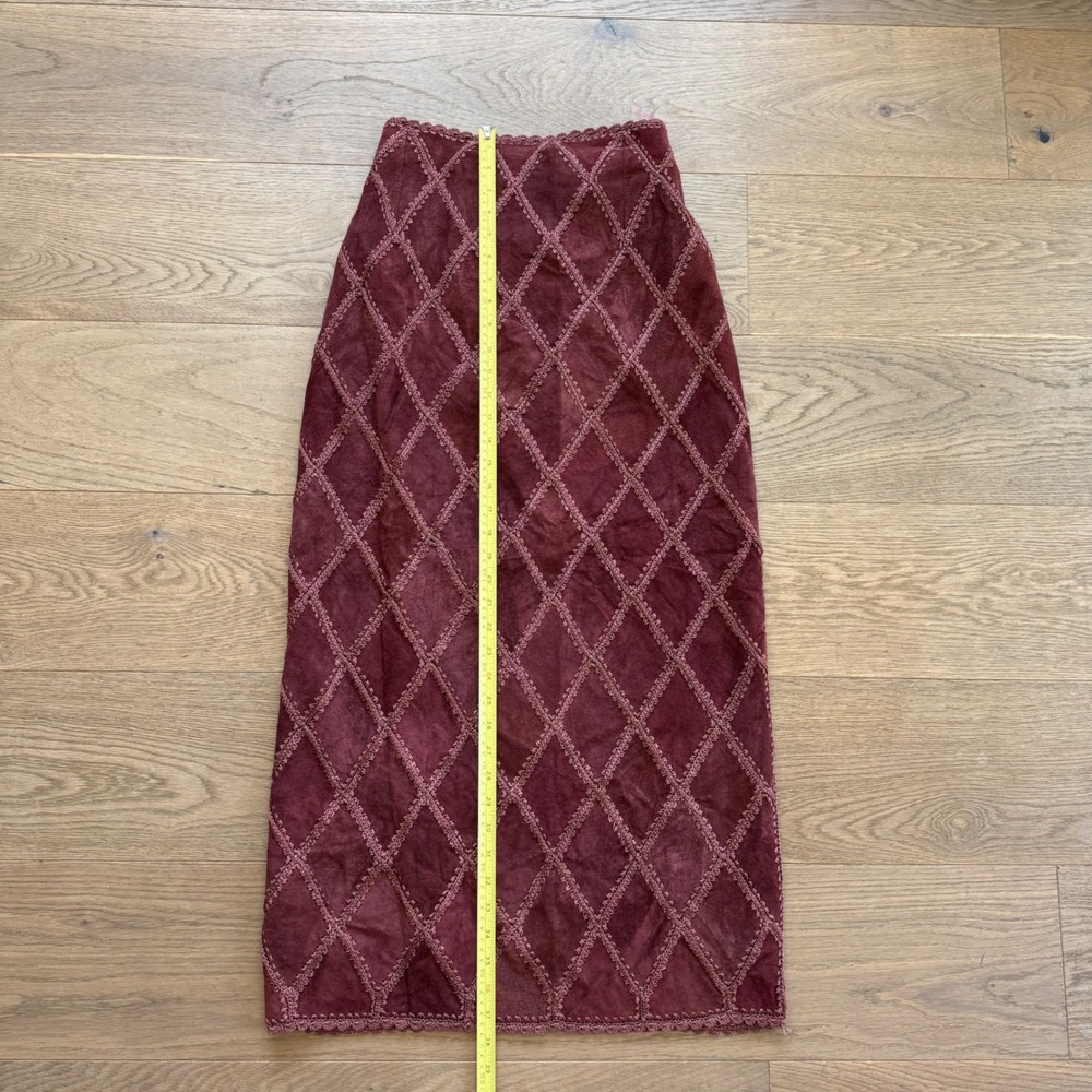 Double D Ranchwear Womens Burgundy Suede Diamond Patchwork Maxi Skirt Size M - Picture 7 of 10